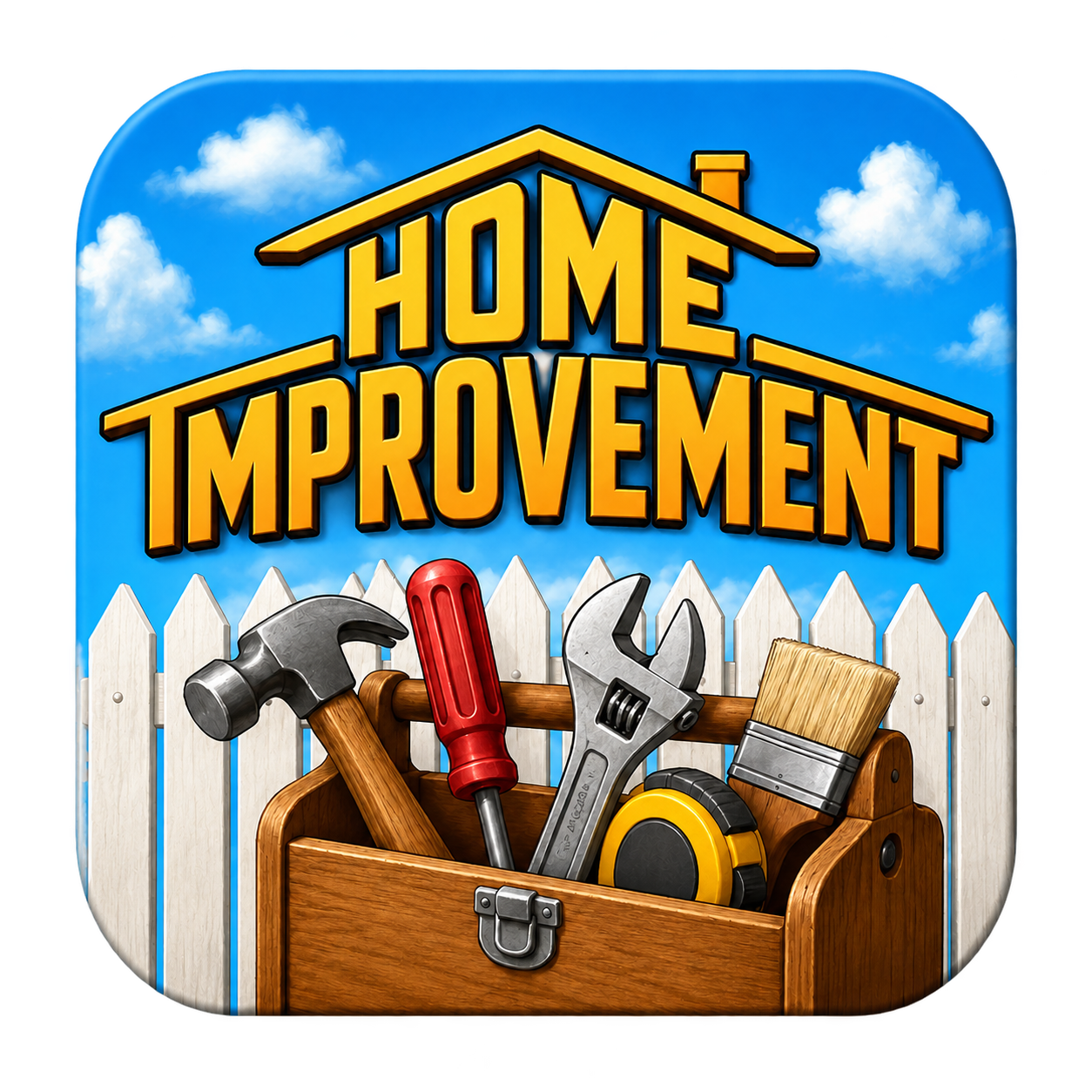 Home Improvement trivia quizzes Random icon featuring a toolbox, tools, and the Home Improvement logo.